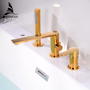 Vàng Hiện Đại 4 Mảnh Nóng Và Lạnh Sàn Gắn Brass Bồn Tắm Bồn Tắm Tập Tin Đính Kèm Tap Vòi Nước Thiết Lập Với Tay Vòi Hoa Sen Vòi Nước - Product Image 1