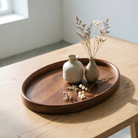 Plateau de service ovale multifonctionnel en bois de noyer, style chinois moderne, durable, pour boissons, aliments, décoration de la maison