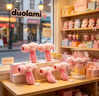 Porte-clés poupée en peluche personnalisée, sèche-cheveux rose doux et rembourré, pour cadeau promotionnel
