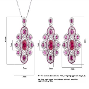 High Quality Eco-friendly Copper 5*9MM Red Cubic Zirconia Retro Ancient Style Handmade Pendant <b>Earrings</b> Jewelry <b>Sets</b> for Women - Product Image 2