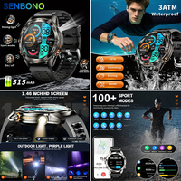 SENBONO KT80 Neue Trendige Herren Smartwatch mit Taschenlampe, Starkem Licht, BT-Anruf, Sprachassistent, Sport-Smartwatch für Outdoor-Aktivitäten, Unisex