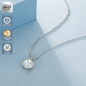 Fashion Jewelry White Gold Plated 925 Sterling Silver Chain Round Moissanite Diamond Pendant Women Necklace With GRA Certificate