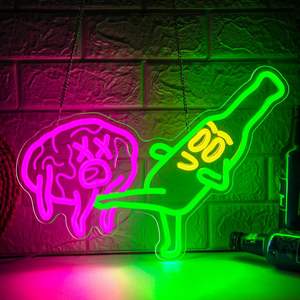 Enseigne au néon de bière de conception libre pour la décoration murale, bouteille de bière à intensité variable donne un coup de pied au cerveau, enseigne au néon drôle de barre - Product Image 1
