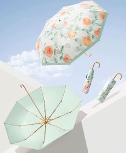 Custom Logo Folding Anti-Uv With Wooden Handle Sunproof Rainproof <b>Windproof</b> <b>Umbrella</b> Promotional Gift - Product Image 1