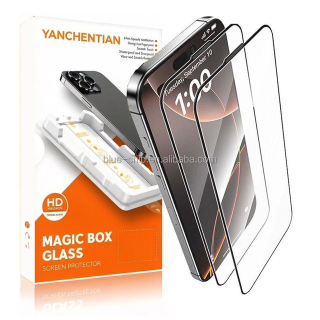 YANCHENTIAN 2 Pack Auto-Alignment Dust-Free Magic Box Easy Install Tempered Glass Screen Protector for iPhone 16 17 18 Pro Max