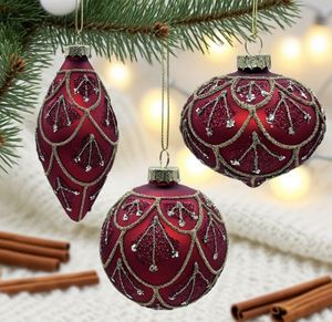 Yüksek kalite 8cm kırmızı cam küre Retro kore tarzı lüks festivali kolye noel ağacı süs kutu ambalaj içinde - Product Image 4
