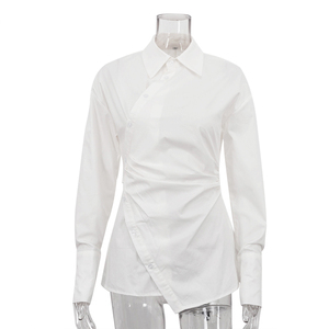 2025 nuova moda Chic elegante da donna avvolgente asimmetrica camicia bianca a maniche lunghe in <span class=keywords><strong>cotone</strong></span> a maniche lunghe da donna - Product Image 3