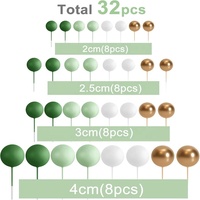 Ensemble de 32 pièces de taille mixte pour gâteau d'anniversaire Boules en mousse blanc or argent rose Élégantes fausses boules Décorations de gâteau