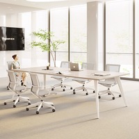 Mesa de Conferencia en Forma de Barra, Mesa Larga de Entrenamiento con Juego de Sillas, Banco Moderno Minimalista de Bambú, Móvil, Ajustable en Altura, Venta al Por Mayor