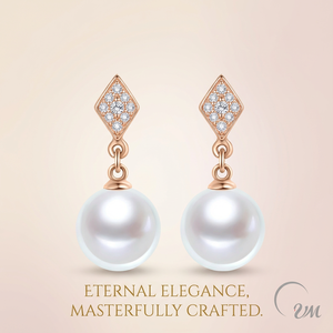 Pendientes de perlas de agua de mar con forma de diamante de Alicia serie CHIC de oro de 18 quilates, estilo clásico, regalo perfecto para niñas - Product Image 2