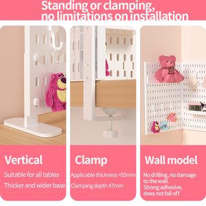 แผงผนังแบบมีรูพรุนอเนกประสงค์แบบอิสระพร้อมฐานในวัสดุ PP สีดำหรือสีขาวติดตั้งง่ายสำหรับการจัดระเบียบในห้อง - Product Image 6