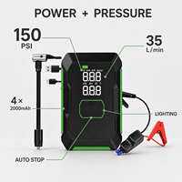 Compresseur d'air portable sans fil pour pneus de voiture, avec batterie externe et démarreur de secours, et lumière LED