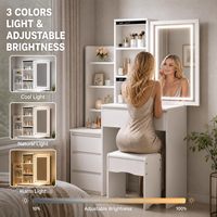 Table de maquillage avec miroir LED, 3 modes d'éclairage, luminosité réglable, 5 tiroirs, 3 étagères, moderne, blanc, MDF