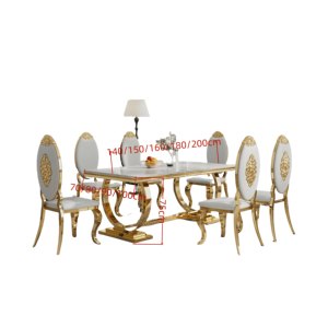 Elegante Juego de Comedor de 6 Plazas, Mesa de Mármol con Base Dorada en Forma de O, Silla Moderna Tapizada para Comedor y Hotel - Product Image 6