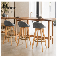 Chaise de bar pivotante en tissu lin pour cuisine, café, pub, restaurant, style nordique, avec dossier haut et base en bois