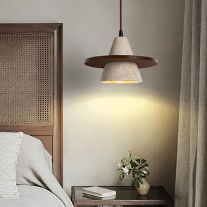 Lampe suspendue en pierre jaune pour hôtel, maison, gîte, décoration <span class=keywords><strong>de</strong></span> salle à manger, lampe suspendue en travertin Wabi Sabi, restaurant, îlot <span class=keywords><strong>de</strong></span> cuisine - Product Image 2