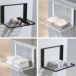 Home Steel No Punching Towel Rack Bathroom <b>Folding</b> <b>Shelf</b> with Wall Mount Washing Machine Side Magnetic Clothing Storage Holder - Product Image 6