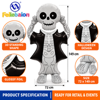 Ballon géant en aluminium en forme de squelette pour Halloween, jouet ballon crâne pour enfants, vente en gros OEM/ODM