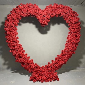 Custom Burgundy 3d 5d Flower Wall Heart Wedding Backdrop Decorations Silk Cloth Artificial Floral Walls Flower Panels with Stand