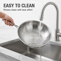 Wok en acier inoxydable tri-couches sans revêtement avec couvercle, compatible induction, fond plat, pour sauténer, passe au lave-vaisselle et au four, robuste