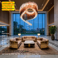 Lustre en verre à anneaux spirales sur mesure, moderne et luxueux, avec LED, commande vocale, gradation progressive, éclairage 5 étoiles