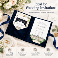 Suite d'invitations de mariage personnalisées en velours, avec pochette folio rigide, ruban en satin, monogramme doré et carte RSVP – Vente en gros