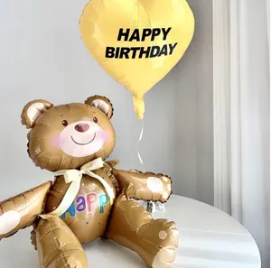 Ins Teddy bear 3D aluminum balloon helium cartoon Inflatable balloon toy kid 100 days 1st birthday baby shower party decorations