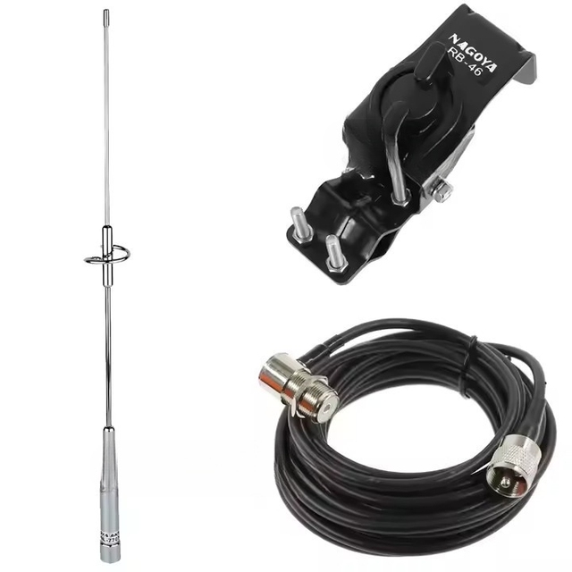 NL-770S Antenna with Black RB-46 Mount Bracket and 5M RG58 Extension Cable for Car Radio Kenwood Yaesu ICOM