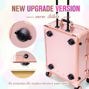 Trường hợp trang điểm với gương chiếu sáng, trạm trang điểm di động, <span class=keywords><strong>Studio</strong></span> tổ chức mỹ phẩm nghệ sĩ với 4 bánh xe lăn và khay - Product Image 3