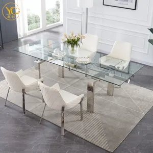 New Products In Promotion Extension Rectangular Glass Top Dining Table Set Extendable Dining Tables