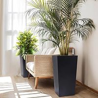 Set Pot Tanaman Tinggi Plastik Modern Jiesheng 30 inci, 2 Buah, untuk Taman Luar Ruangan/Dalam Ruangan, Warna Hitam, dengan Lubang Drainase, Monitor Level Air, dan Wadah Dalam