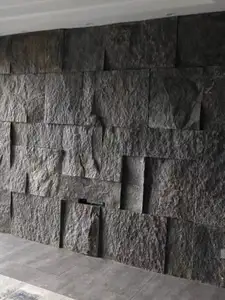 Ladrillos de panel de pared de piedra suelta de granito dividido natural negro para FONDO DE TV