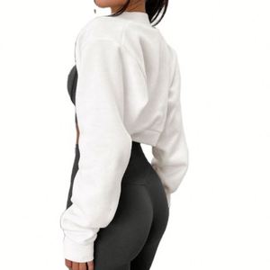 Venta al por mayor sudadera en blanco mujeres Casual sólido manga larga longitud corta peso pesado recortado cuello redondo Sexy Y2K sudadera sudaderas con capucha - Product Image 2