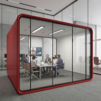 Cabine de réunion modulaire privée de haute qualité, grande taille, cadre en aluminium moderne, éclairage LED, insonorisée, pour hôtel intérieur