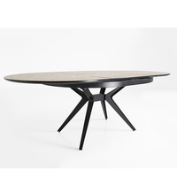 Haute Qualité Restaurant Salle À Manger Jambe En Acier Noir Pierre Frittée Top Extensible Ronde Ovale Table À Manger