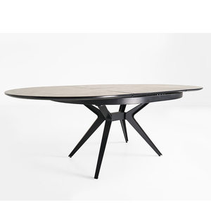 Restaurante de <span class=keywords><strong>alta</strong></span> calidad Comedor Pata de acero negro Parte superior de piedra sinterizada <span class=keywords><strong>Mesa</strong></span> de comedor ovalada redonda extensible - Product Image 4