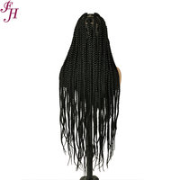 Perruque tressée sans nœuds FH de 40 pouces, sans colle, avec double dentelle complète et base carrée, avec cheveux de bébé, pour femmes noires
