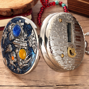 <span class=keywords><strong>Montre</strong></span> de poche à quartz à la mode avec boîte à musique et chaîne Fob Montres en alliage pour hommes et femmes Cadeaux de conception de feuille d'espace céleste - Product Image 4