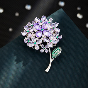 Purple Hydrangea Brooch With Zirconium Inlay Claw Setting For Women Party Fashion Jewelry - Product Image 1