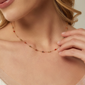 Collier pendentif artisanal en cuivre naturel et opale, chaîne maille forçat, pierres colorées délicates, style européen-américain, bijoux superposables - Product Image 6