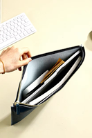 MOQ100 Sac souple en cuir PU à fermeture éclair, porte-documents portable, organiseur de factures minimaliste, grande capacité
