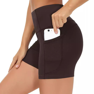 Shorts de Yoga para Mujer, Cintura Alta, Ajustados, Transpirables, de Poliéster, Cintura Elástica, 2 Bolsillos Laterales, Control de Abdomen, Color Sólido, para Correr y Hacer Ejercicio - Product Image 1