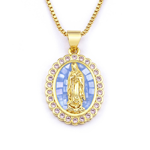 QIKU Religion Shell Virgin Mary Pendant Necklace CZ Crystal Oval Neck <strong>Chain</strong> <strong>Pray</strong> Jewelry Gift Women Accessories Wholesale - Product Image 5