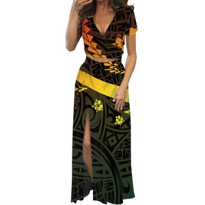 Robe polynésienne Kosrae avec fente Style vague Tribal col en <span class=keywords><strong>V</strong></span> profond robes de soirée fendu Sexy 2 pièces tenues robe jupe ensemble <span class=keywords><strong>POD</strong></span> - Product Image 3
