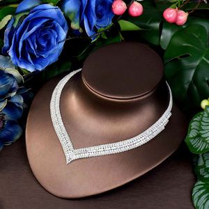 Conjuntos de joyería de Dubái Blanco clásico para mujer, conjunto de collar y pendientes de novia geométricos, accesorios de joyería de boda CZ, 2017 - Product Image 5