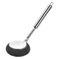Brosse à récurer les casseroles en acier inoxydable à long manche, avec embout en silicone pratique pour nettoyer et laver les casseroles Hometeel Wire Ball