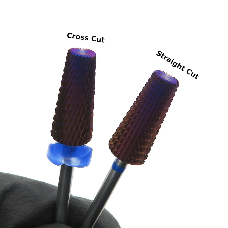 Purple 5in1 Carbide Drill Bits Cross Cut Tapered Manicure Remove Gel Acrylics Nails Tool For Rechargeable Nail Drill