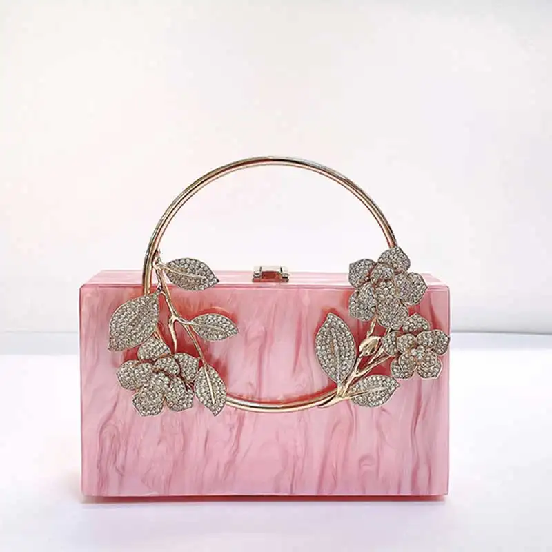 2022 गुलाब फैशन लक्जरी महिलाओं लड़कियों सफेद हैंडबैग क्लच बैग श्रृंखला एक्रिलिक बॉक्स पर्स