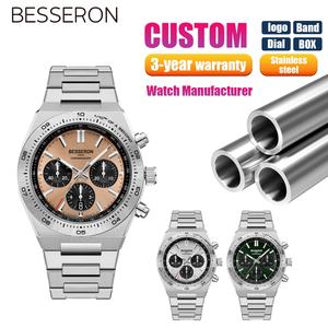 Top <b>Men's</b> Fashion Quartz <b>Sports</b> <b>Watch</b> Luxury VK63 with Waterproof Perpetual Calendar 42mm Classic Stainless Steel Leather Band - Product Image 1