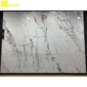 Mur de salon blanc marbre surface lisse céramique brillante porcelaine quartz dalle carreaux pierre frittée grandes dalles - Product Image 4